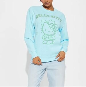 Hello Kitty by Sanrio Womens Light Teal Blue Crew Neck Sweatshirt Size L